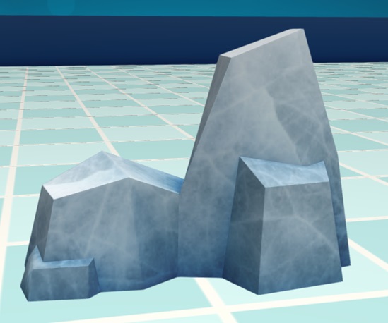 Een Frozen Block is een enorme ijsklomp, aan de ene kant hoger dan aan de andere kant.