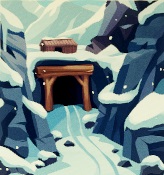 Een besneeuwde mijningang.