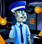 Een Robo Security Guard wordt samengesteld met links en rechts robot-armen die onderdelen toevoegen.