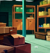 Het interieur van een opslagplaats, gevuld met vele kartonnen dozen.