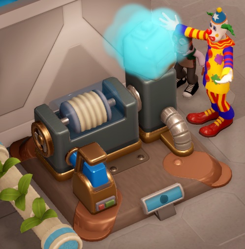 De Judgement Clouder I bestaat uit een metalen blok met een accordeon-achtige opslagplaats voor lucht, een sproeikop aan de zijkant (die net een blauwe wolk chemicaliën verspreidt) en aan de voorkant een opslagplaats met blauwe chemische stof. Rechts wordt de Machine bekeken door een Clown en een Kind. Links is een buis waaruit planten groeien, zichtbaar.