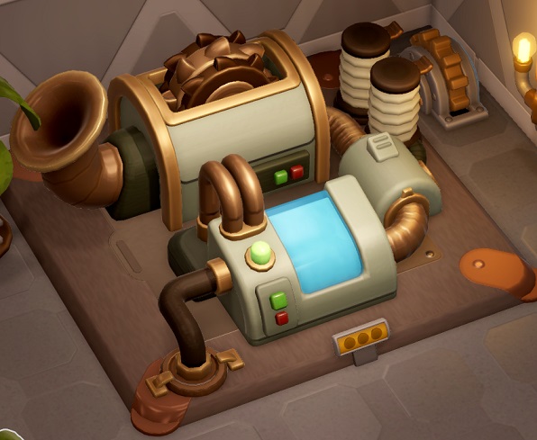 De Mulch-O-Matic III heeft twee extra dunne verticale buizen aan het bedieningspaneel, en eveneens twee extra dikke tubes aan de rechterkant van het apparaat.