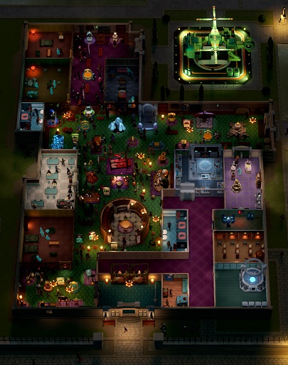 Een bovenaanzicht van het Wailon Lodge-Museum, gevuld met vele Bovennatuurlijke Museumstukken. Het is altijd nacht in Wailon Lodge.